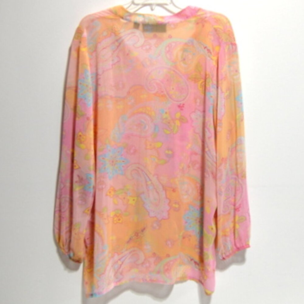 Susan Graver Women's Multicolor Paisley Print Sheer Long Sleeve Top - Size: 1X - Picture 2 of 10